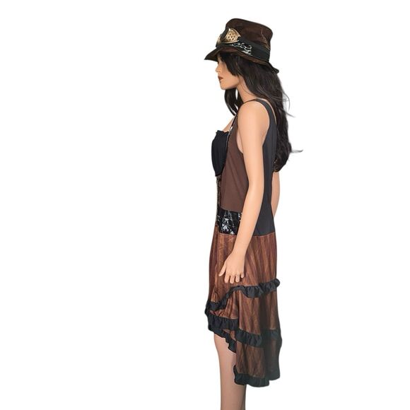 Adult XL  Steampunk Lady Costume And Hat Cosplay Size 14-16 Goggles Ruffles - Picture 4 of 10